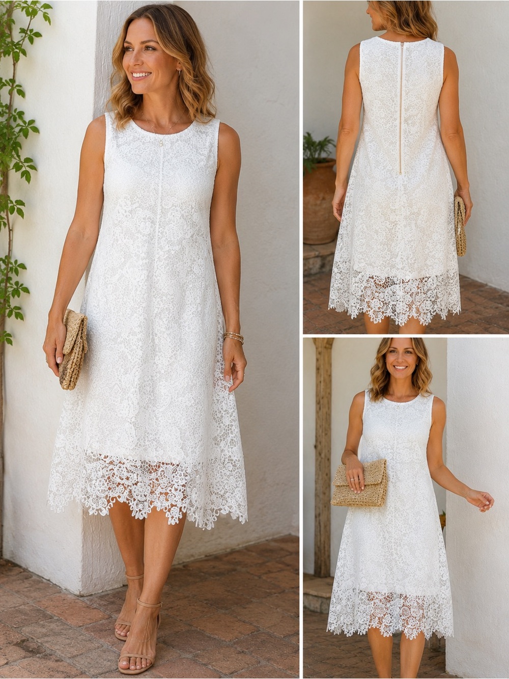 Soft Surroundings White Lace Overlay Shift Dress Sleeveless Boho Cottagecore